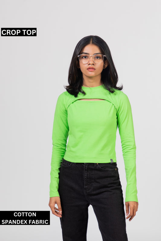 Urban Finesse - Stylish Solids Green Cut-Out Top