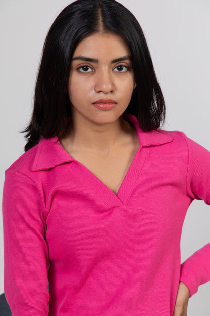 Stylish V-Neck Polos in Fuchsia - Urban Finesse