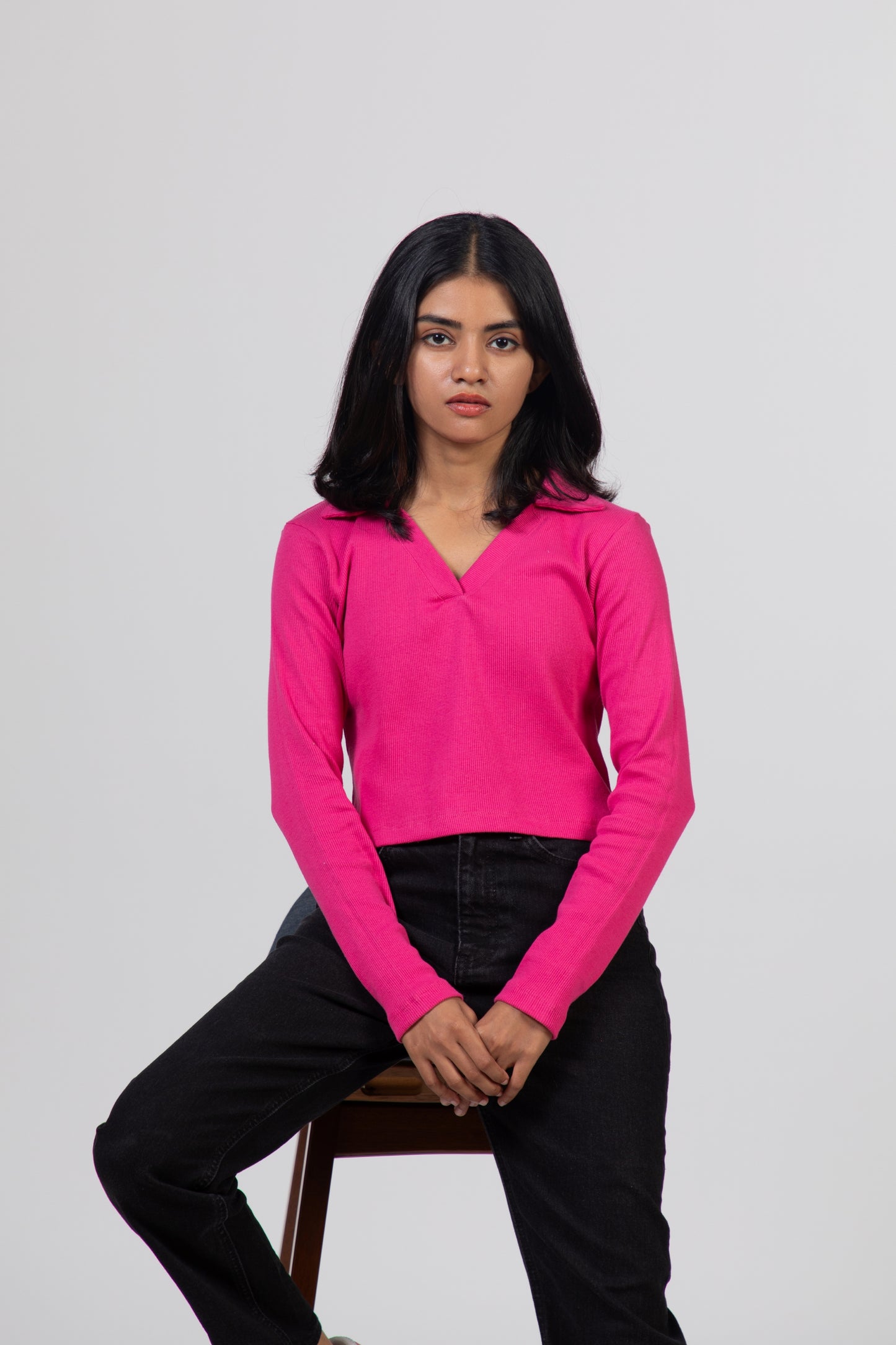 Stylish V-Neck Polos in Fuchsia - Urban Finesse