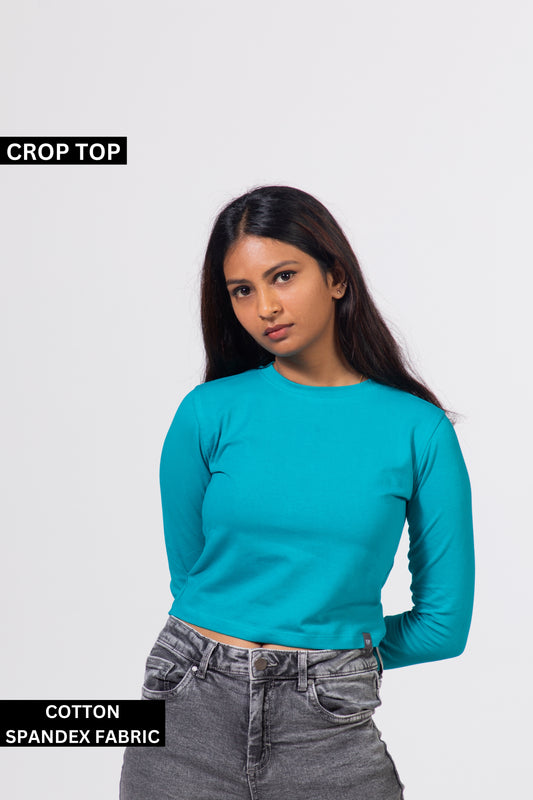 Urban Finesse: Solid Lycra Long Sleeve Crop Top