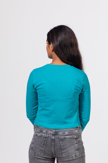 Urban Finesse: Solid Lycra Long Sleeve Crop Top