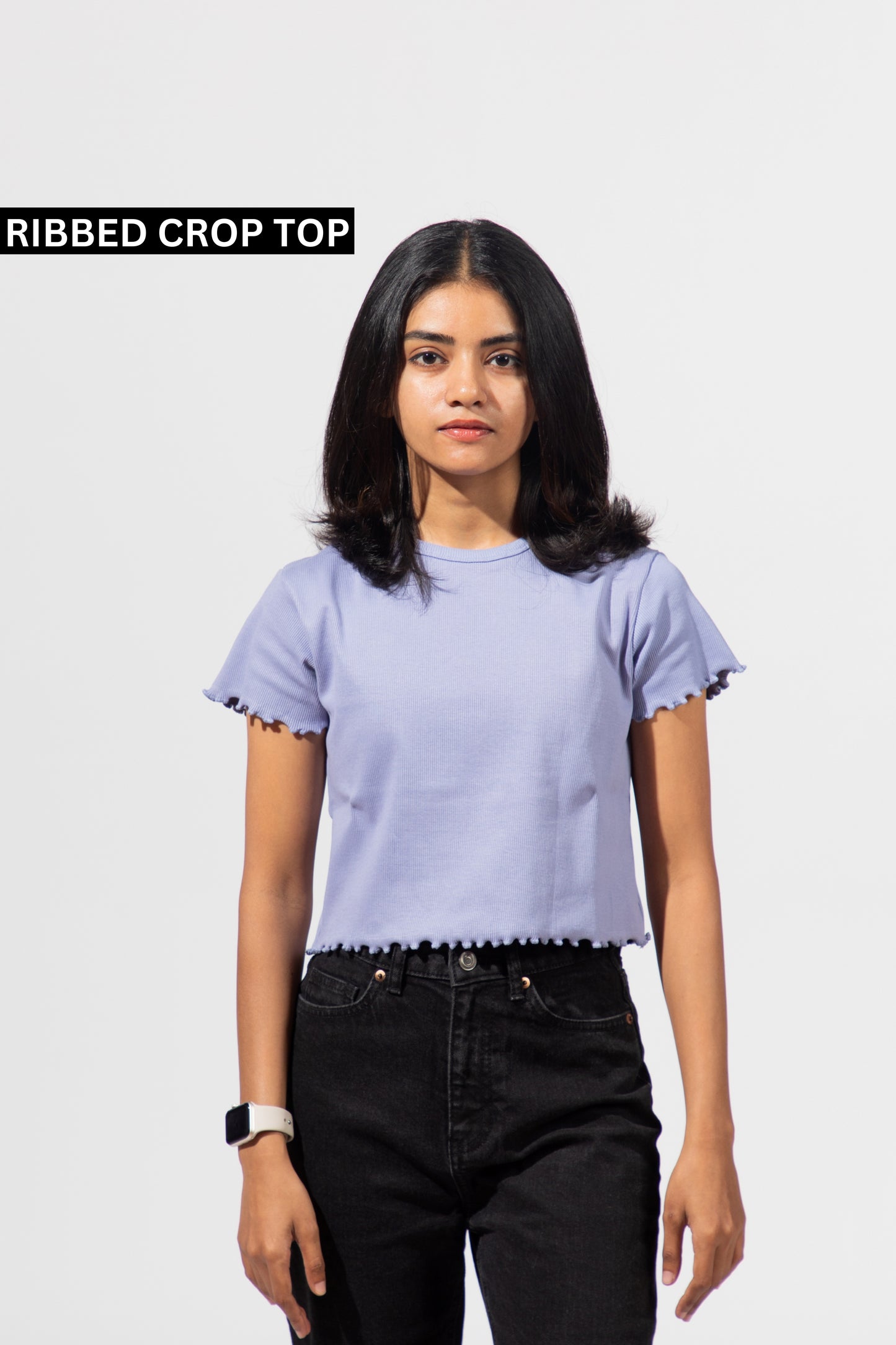 Women Ribbed Crop Top: Lavender