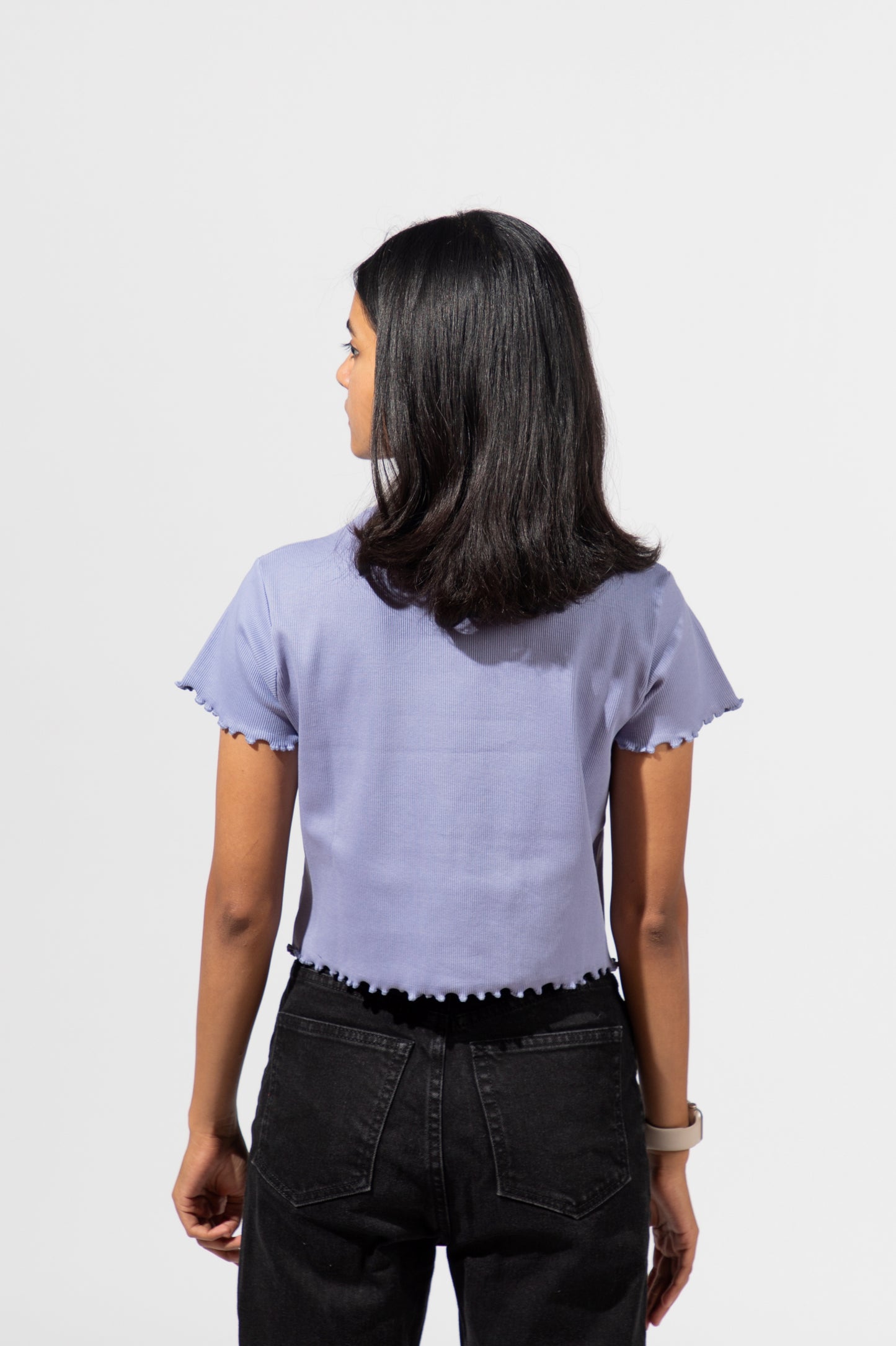 Women Ribbed Crop Top: Lavender