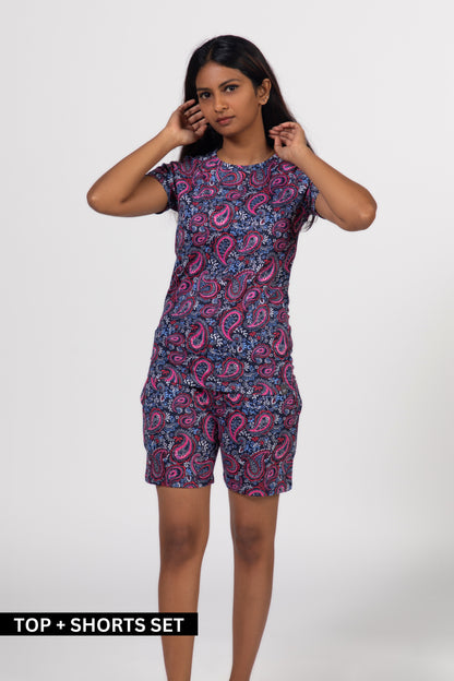 Urban Finesse's  Women Nightwear Top & Shorts Set: Paisley