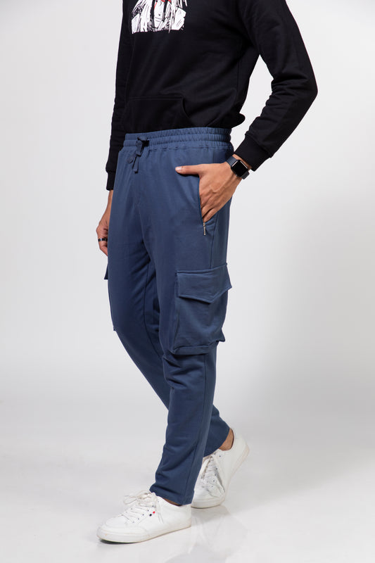 Urban Finesse Solids Cargo Pants in Blue
