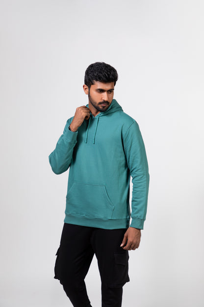 Men Solid Hoodie: Green