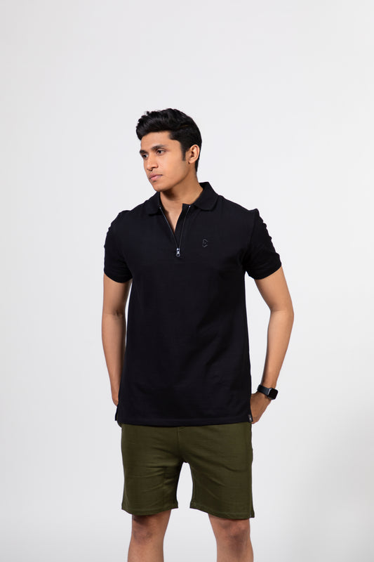 Zipper Polo T-shirts - Black | Urban Finesse