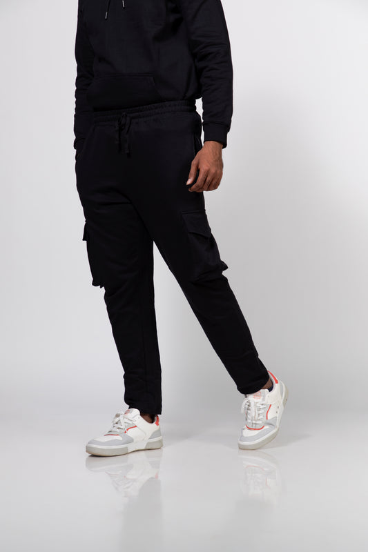 Urban Finesse Solids Cargo Pants for men: Black