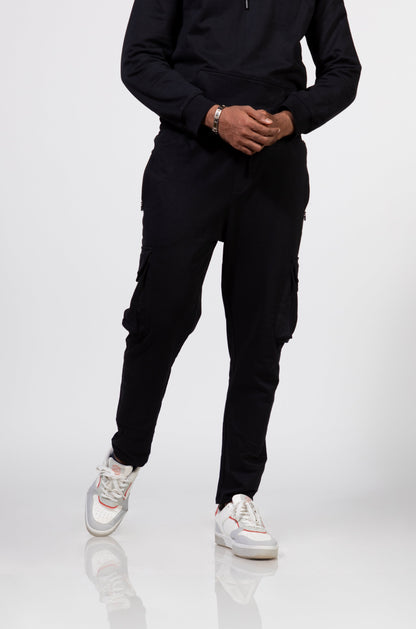 Urban Finesse Solids Cargo Pants for men: Black