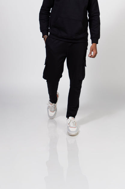 Urban Finesse Solids Cargo Pants for men: Black