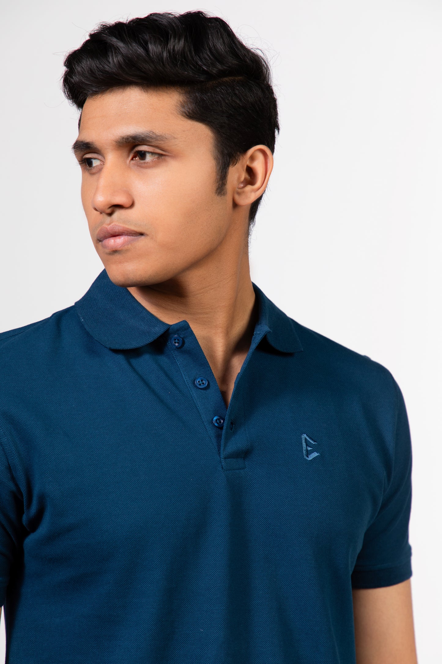 Ribbed Collar Knit Polo T-Shirt: Blue