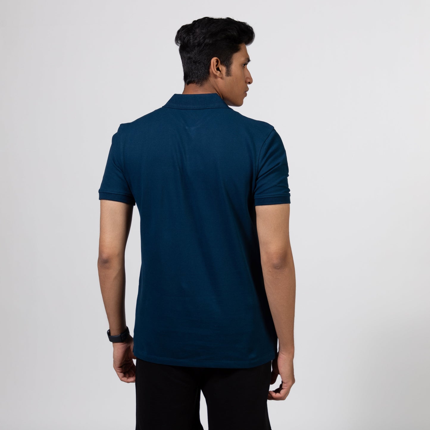 Ribbed Collar Knit Polo T-Shirt: Blue