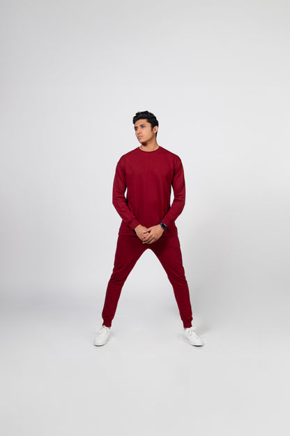 Maroon Solid Oversized Long Sleeve T-Shirts | Urban Finesse