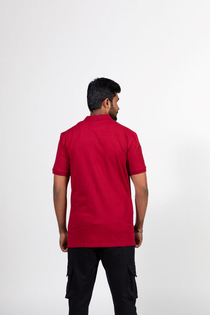 Ribbed Collar Knit Polo T-Shirt: Maroon