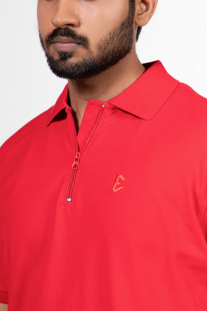 Urban Finesse Men's Zipper Polo T-shirt in Red