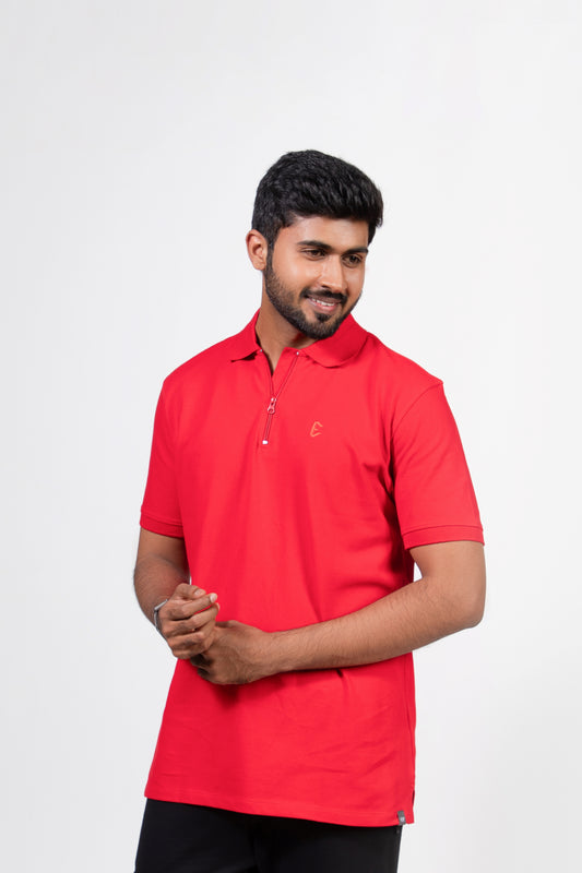 Urban Finesse Men's Zipper Polo T-shirt in Red